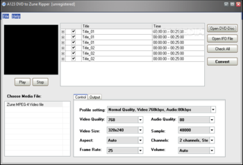 A123 DVD to Zune Ripper screenshot