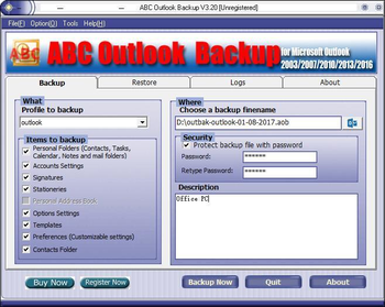 ABC Outlook Backup screenshot