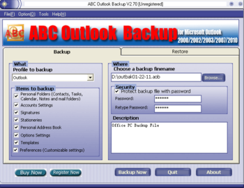 ABC Outlook Backup screenshot