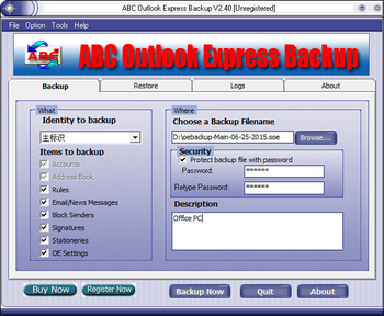 ABC Outlook Express Backup screenshot