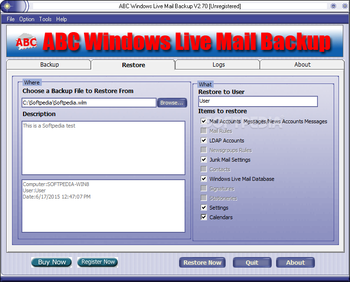 ABC Windows Live Mail Backup screenshot 2