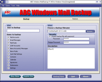 ABC Windows Mail Backup screenshot