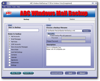 ABC Windows Mail Backup screenshot