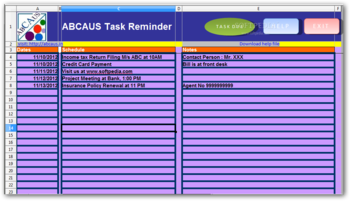 ABCAUSExcelTaskReminder screenshot