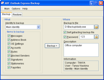 ABF Outlook Express Backup screenshot 2