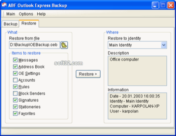 ABF Outlook Express Backup screenshot 3