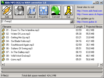 Able MP3 OGG to WAV converter screenshot