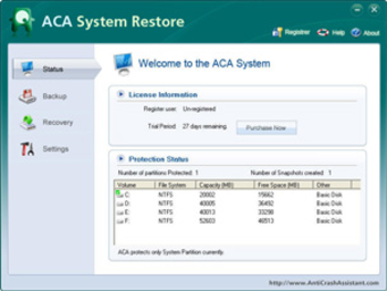 ACA System Restore screenshot