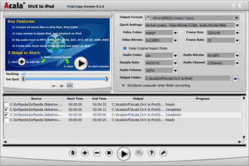 Acala DivX to iPod screenshot