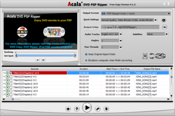 Acala DVD PSP Ripper screenshot