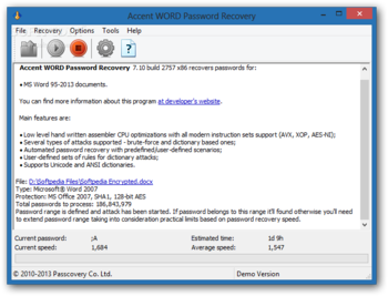 Accent WORD Password Recovery screenshot