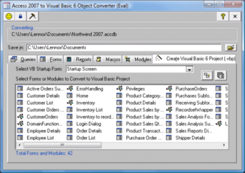 Access 2007 to Visual Basic 6 Object Converter screenshot