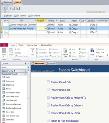 Access Call Tracking Customer Order Complaint or Request Database Templates screenshot