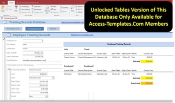 Access Database Employee Training Plan and Record Templates screenshot
