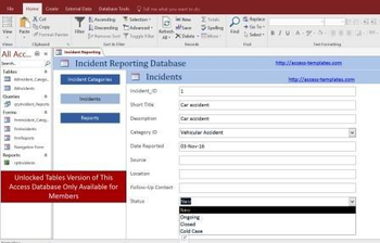 Access Database Incident Report Form Templates screenshot