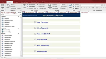 Access Student Database Course Fees Template screenshot