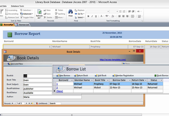 Access Templates Library Book Management Database screenshot