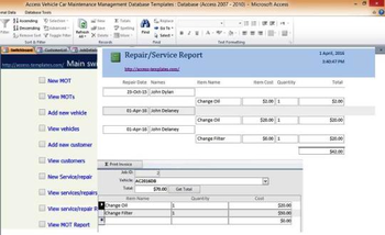 Access Vehicle Services Management Database screenshot
