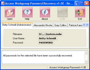 Access Workgroup Password Recovery screenshot 2