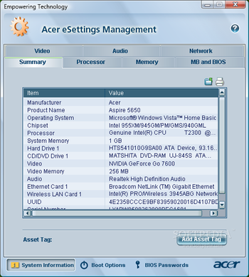 Acer eSettings Management screenshot 1
