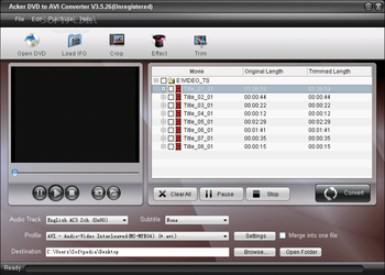 Acker DVD to AVI Converter screenshot