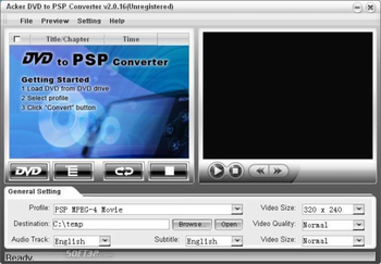 Acker DVD to PSP Converter screenshot 2