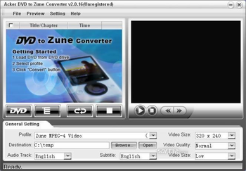 Acker DVD to Zune Converter screenshot 3