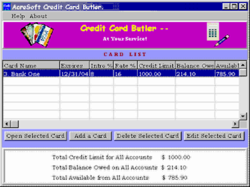 AcreSoft Credit Card Butler screenshot