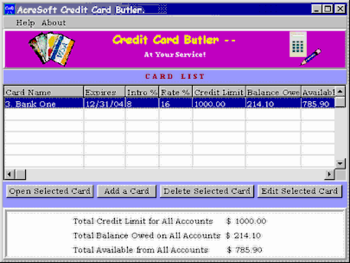 AcreSoft Credit Card Butler screenshot 2