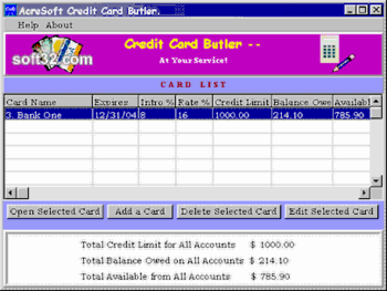 AcreSoft Credit Card Butler screenshot 3