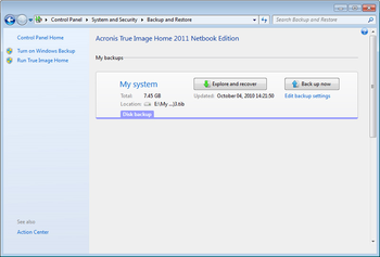 Acronis True Image Home 2011 Netbook Edition screenshot 2