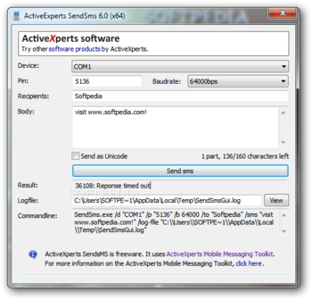 ActiveXperts SendSMS screenshot