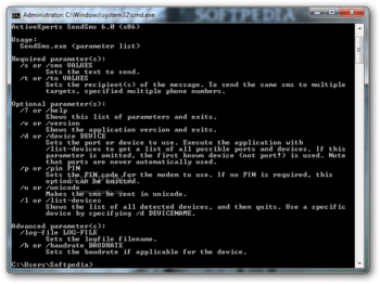 ActiveXperts SendSMS Command Line screenshot