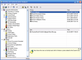 Activity and Authentication Analyzer screenshot