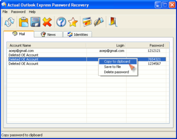 Actual Outlook Express Password Recovery screenshot