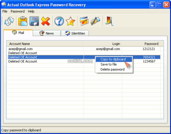 Actual Outlook Express Password Recovery screenshot 2