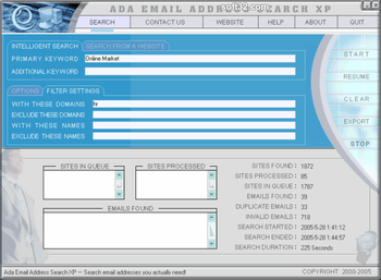 Ada Email Address Search XP screenshot