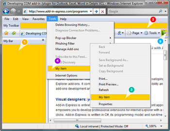 Add-in Express for Internet Explorer screenshot