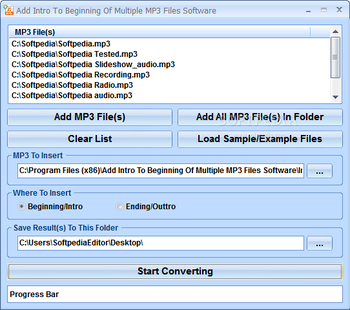 Add Intro To Beginning Of Multiple MP3 Files Software screenshot