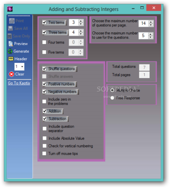 Adding and Subtracting Integers screenshot