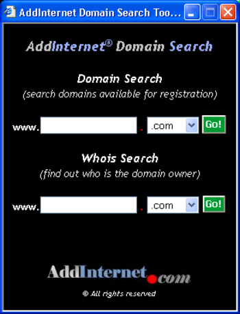 AddInternet Domain Search screenshot