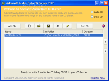 Adensoft Audio/Data CD Burner screenshot