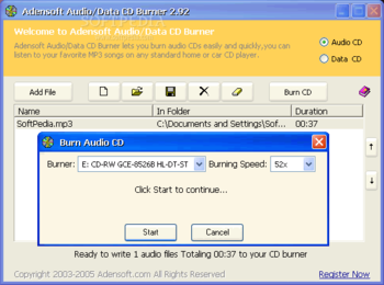 Adensoft Audio/Data CD Burner screenshot 2