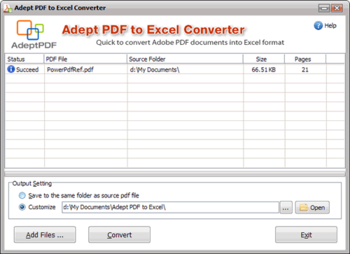 Adept PDF to Excel Converter screenshot