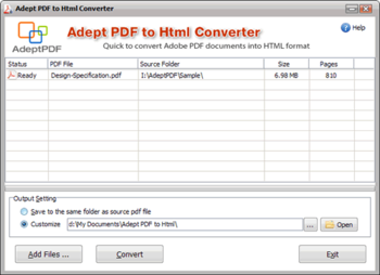 Adept PDF to Html Converter screenshot