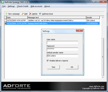 AdForte Synergy SMS screenshot