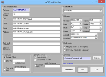 ADIF to Cabrillo screenshot