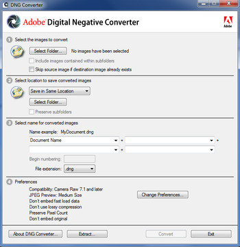 Adobe DNG Converter screenshot