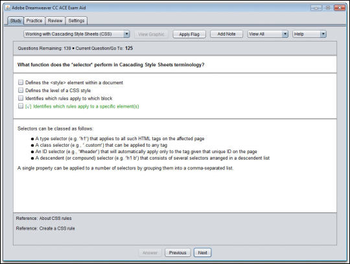 Adobe Dreamweaver CC ACE Exam Aid screenshot