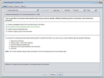 Adobe InDesign CC ACE Exam Aid screenshot